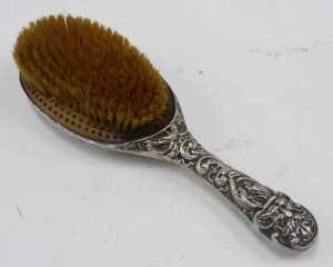 A Victorian harlequin silver five piece dressing table set, to include hairbrush repousse... - 6
