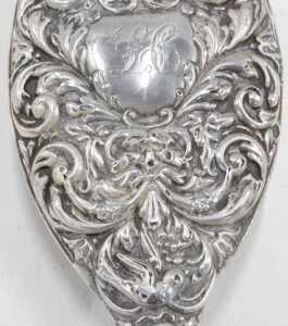 A Victorian harlequin silver five piece dressing table set, to include hairbrush repousse... - 7