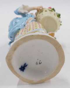 A 19thC German Meissen porcelain figure of a lady, dressed in finery holding basket of flowers,... - 3