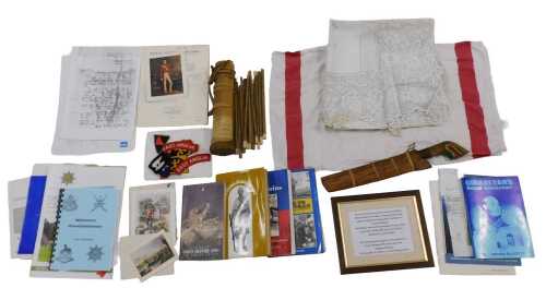 Various militaria and related ephemera, a tribal blow dart arrow quiver, 27cm long, cloth St...