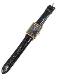 An Emporio Armani fashion watch, the 3cm wide rectangular face with gilt coloured baton pointers... - 2
