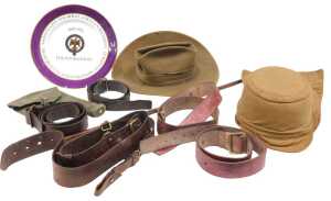 Various army related items, etc., a John Bardsley & Sons size 6 khaki felt slouch hat, various...