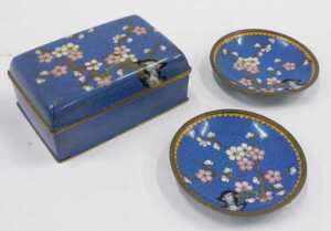 A 20thC cloisonne box, of oblong form, with domed lid, profusely decorated with flowering shrubs,... - 3