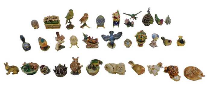 Various decorative metal animal ornaments, birds, field mouse, 6cm high, others, enamel finish...