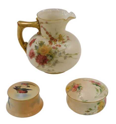 Various Royal Worcester blush ivory porcelain, to include a jug with shaped beak spout, angular...