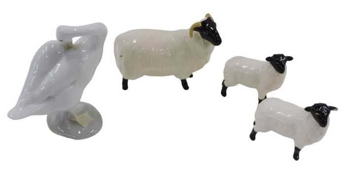Various pottery and effects, to include two small Beswick black ewe sheep, 7cm high, Lladro...