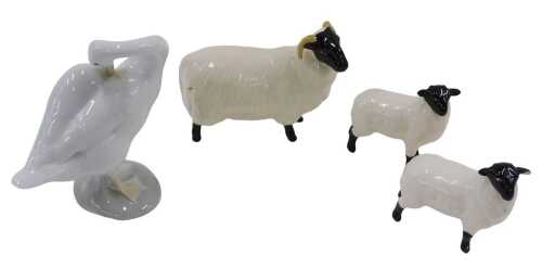 Various pottery and effects, to include two small Beswick black ewe sheep, 7cm high, Lladro...