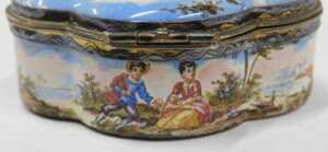 A 19thC Viennese enamel patch box, of shaped form, decorated with figures of courting couple in... - 6