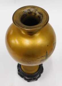 A pair of papier mache style gilt coloured Chinese vases, each of inverted shouldered circular... - 3