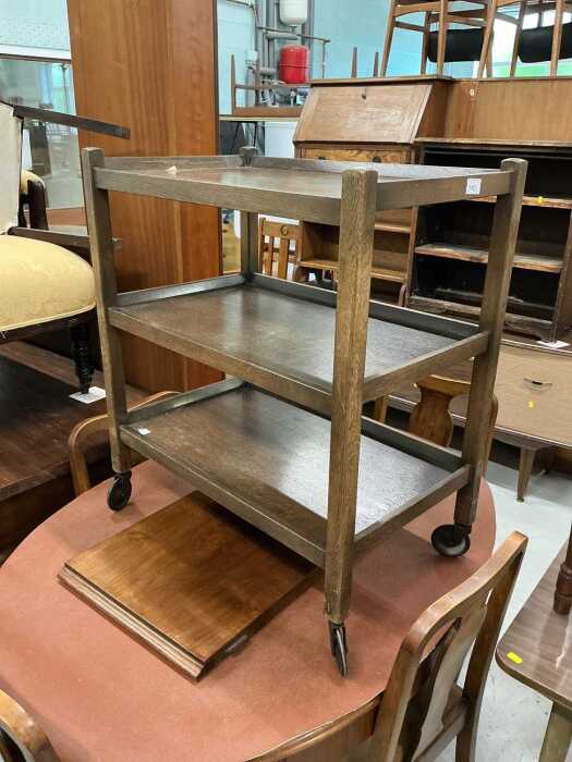 A 20thC oak three tier dining room trolley.
