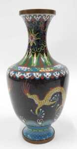 A pair of 20thC Chinese cloisonne vases, each with inverted stems on shouldered bodies,... - 2
