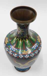 A pair of 20thC Chinese cloisonne vases, each with inverted stems on shouldered bodies,... - 4