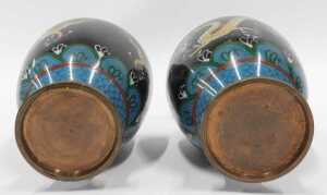 A pair of 20thC Chinese cloisonne vases, each with inverted stems on shouldered bodies,... - 6