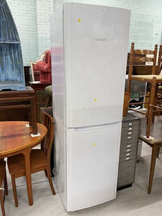 A Hotpoint dual light fridge freezer, in white.