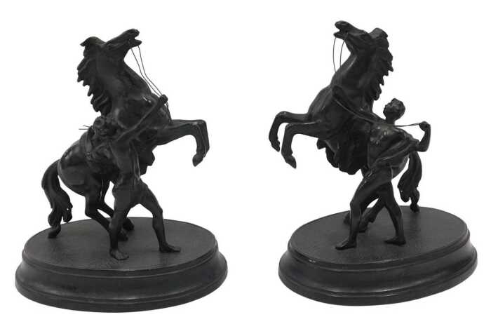 A pair of Marley horses, Grand Tour style, probably mid-20thC, 21cm high.