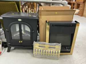 V - A Dimplex electric fire, in black, with front arched double door opening and further electric...