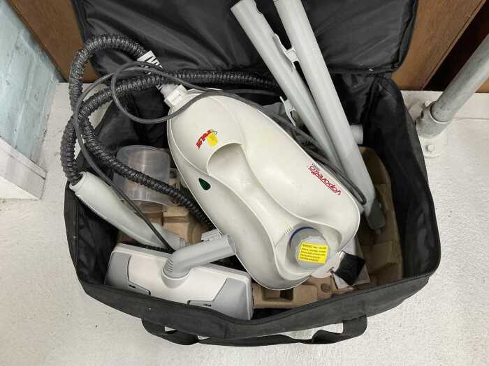 A Vaporello 950 compact canister steam cleaner.