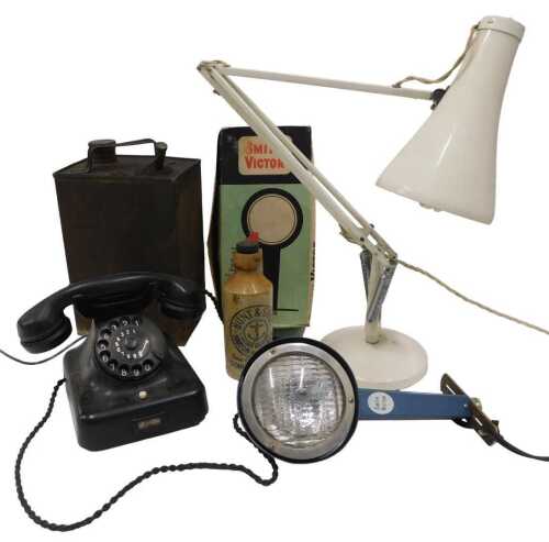 Various vintage items, metalware, etc., to include a white Anglepoise lamp, an early 20thC...
