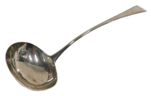 A George III silver ladle, Old English pattern, with crested oval bowl by Peter & William...