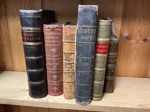 Various books, leather bound and others, Bergen's Navigation, early edition, Thackeray (William...