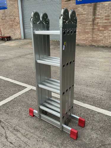 An extending metal step ladder.