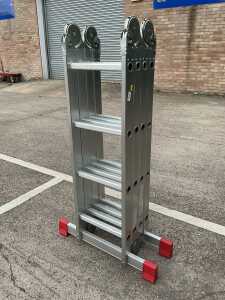 An extending metal step ladder.