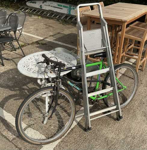 Various furniture and effects, mountain bike, folding step ladder, wheelbarrow, patio table,...