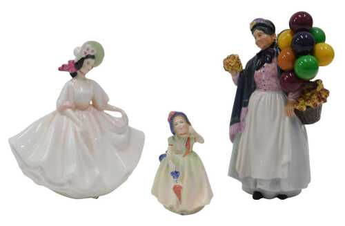 Various Royal Doulton figures, The Old Balloon Seller HN1315, 17cm high, Babie, and Sunday Best....