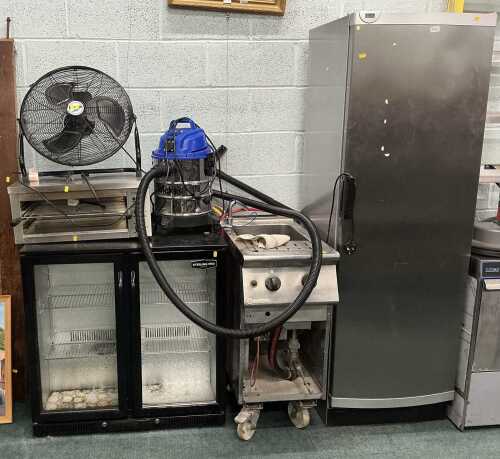 V - A commercial freestanding fridge unit, various other items, a Sterling Pro bottle fridge, Clarke...