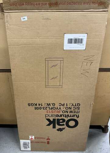 An as new Oak Furniture Land rustic solid oak wall mirror, with original packaging, 120cm x 60cm.
