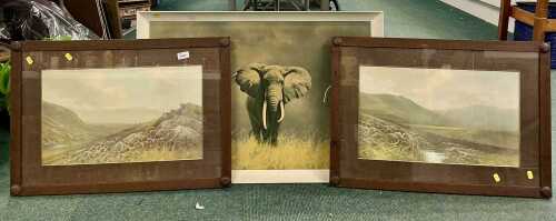 After Sherrin, landscape, print and another and after Shepherd, Elephant, print. (3)
