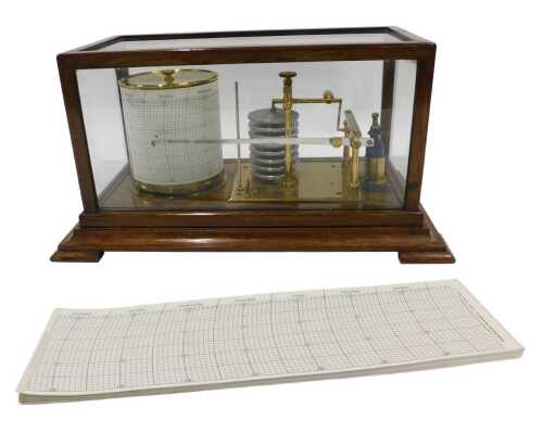 A 20thC oak cased barograph, of rectangular form, with brass centre section, in five part glazed...