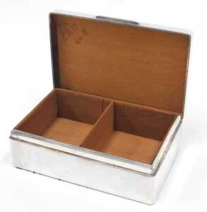 A George VI silver cigarette box, of oblong form with thumb mould handle, cedar lined interior,... - 2