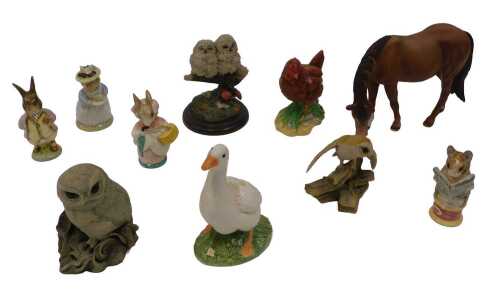 Various Beatrix Potter and other figures, to include Royal Doulton Bramley Hedge figure, Mrs...