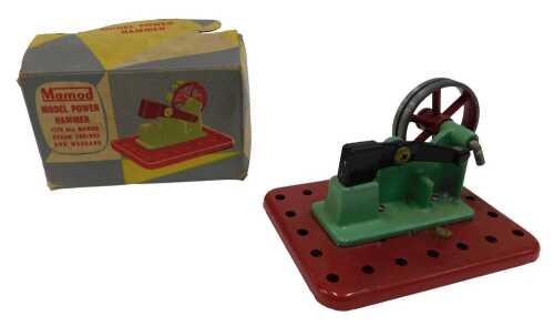 A Mamod model power hammer, miniature table top stationery engine, 7cm wide, partially boxed. (AF)