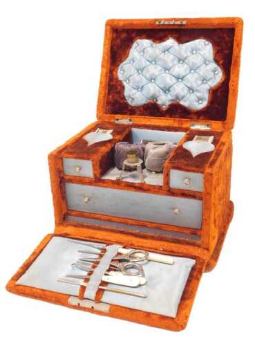 A 20thC travel case, of rectangular form, fitted with various implements, tools, scissors, etc.,...