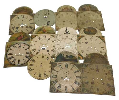 Various 19thC painted longcase clock faces, to include an arched Arabic dial, 43cm high, 32cm...