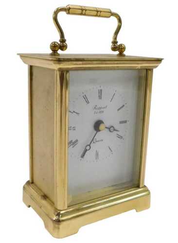 A 20thC brass carriage clock, with 6cm wide Roman numeric dial marked Rapport, in fitted case...