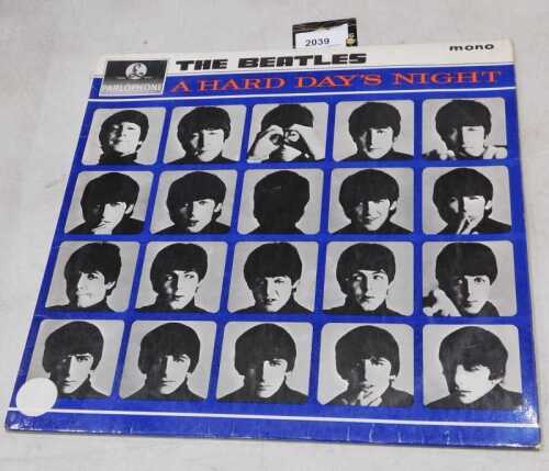 A record, The Beatles, A Hard Days Night, 33rpm, Mono, with outer sleeve, marked XEX492-3N.