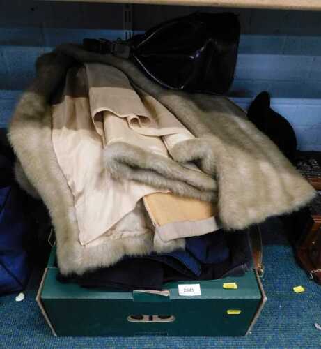Various clothing, vintage ladies faux fur coat, Italian leather handbag, various trousers,...