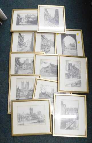 After Peter Clarkson. Castle Square black and white print and various other Lincoln scenes. (a...