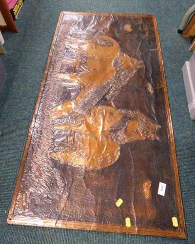20thC School. Horses, copper plaque, indistinctly signed.