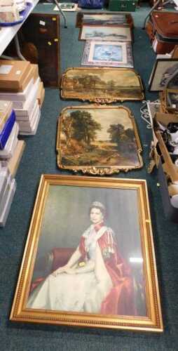 Various pictures and prints, to include after Constable, The Haywain, print, Queen Elizabeth II...