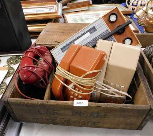 Vintage telephones, box stamped Beverace. (a quantity)