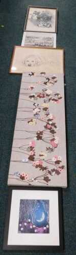 Dog print, embroidered picture, etc. (a quantity)