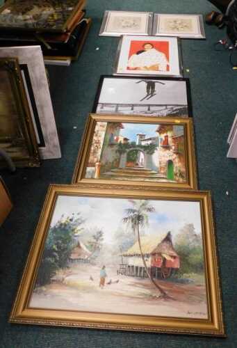 Various pictures, prints, frames, signed print, Blum still life print, another similar, etc. (a...
