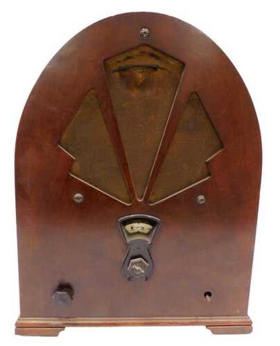 A mid 20thC G Marconi Cathedral type radio, probably CR100 model, 49cm high. 
WARNING! This lot...