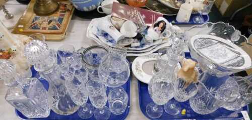 Various glassware, decanters, drink sets, Durand floral drinks set, decorative pottery and...