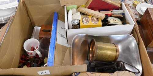 Various bygones, collectables, etc., to include copper and brass Tea Time The Best Time tea box,...