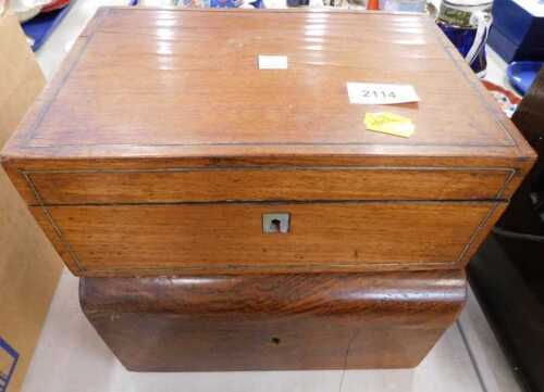 A 19thC mahogany jewellery box, and an oak domed top jewellery box. (2)
